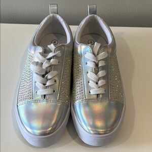 Cat & Jack Silver Kids iridescent, jeweled Sneakers